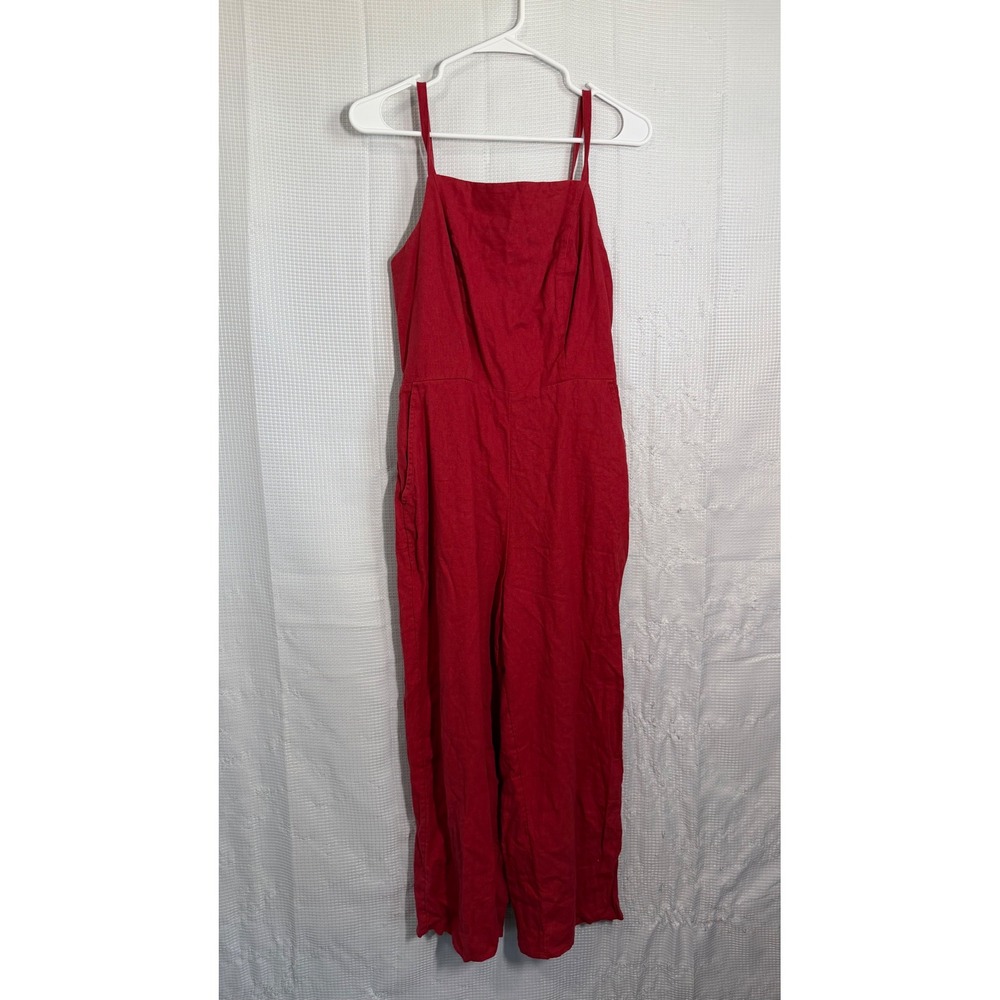 Old Navy Jumpsuit Linen Blend Red Smocked Back Wide Leg Casual Summer Small